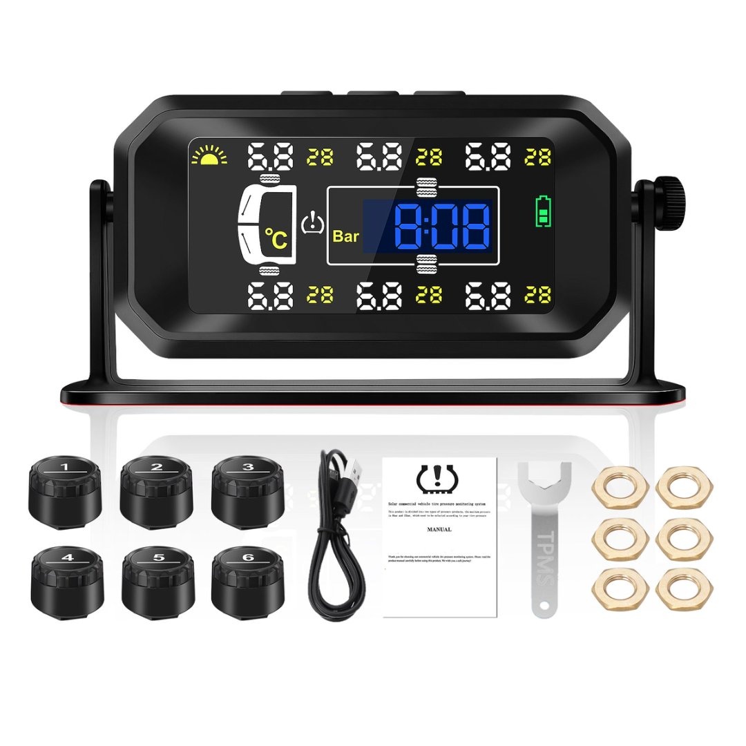 Tire Pressure Monitoring System Solar TPMS Sensors Temperature Warning Car TMPS 4 Wheel External Sensor Automobile Accessories: Lavender