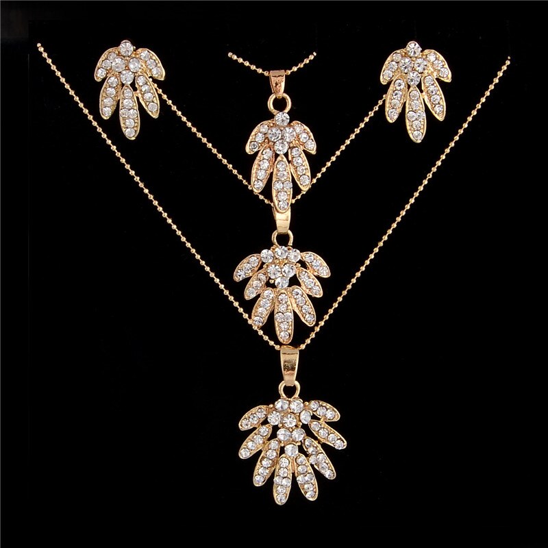 Jewelry Sets For Women Austria Crystal Rhinestone Earrings Multilayer Necklace Imitation Pearl Jewelry: F393