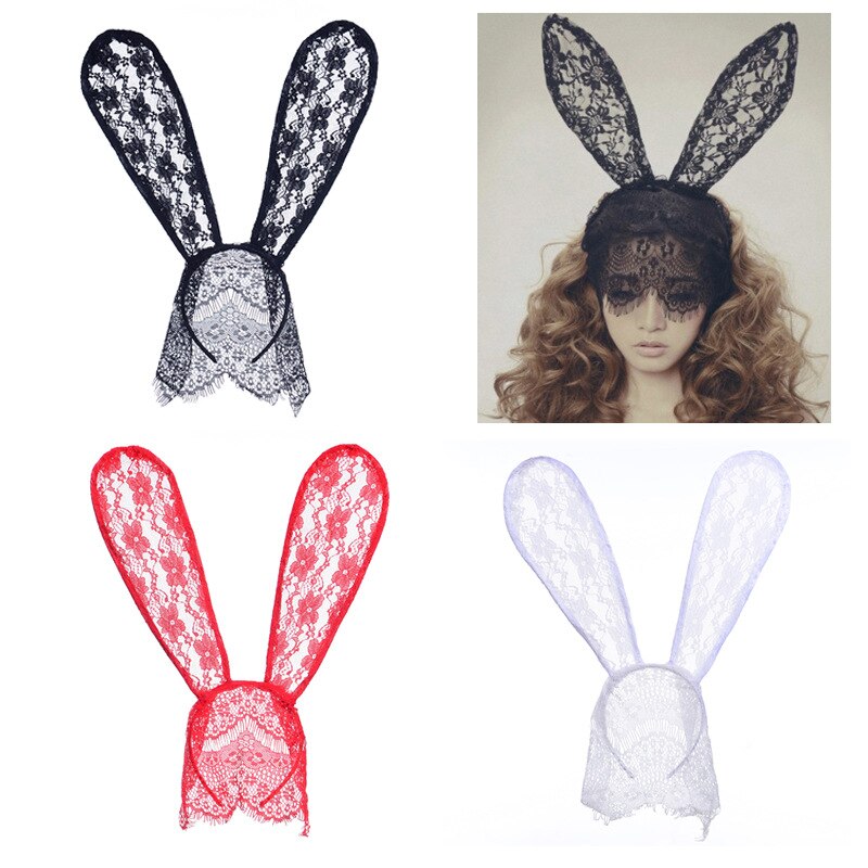 Dame blonde pandebånd kaninører med slør til halloween fest hovedbeklædning sød kanin hovedbeklædning