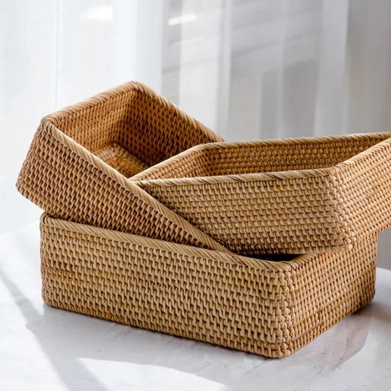 Vietnam Bamboo Woven Basket Box Minimalist Home Rattan Storage Basket Rectangular Woven Sundries Sorting Clothing Storage Box