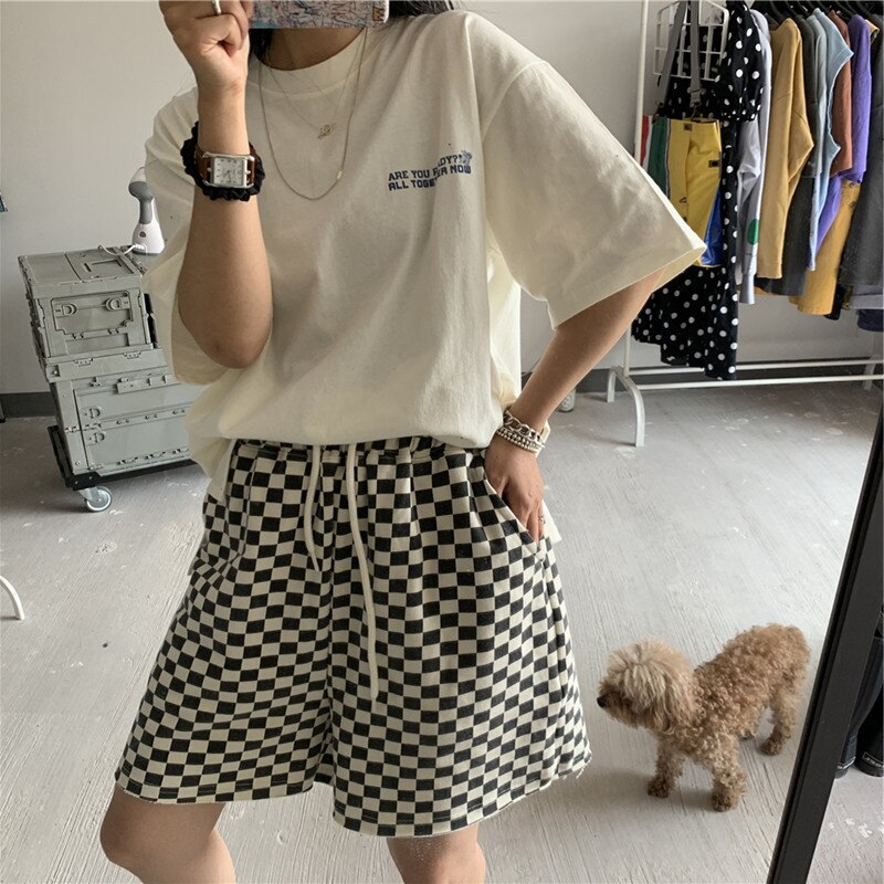 Wide Leg Pants Black and White Plaid Pants Women Summer Casual Wide Leg Pants Fashion Loose Straight Pants for Women (Color : Black, Size : XXL