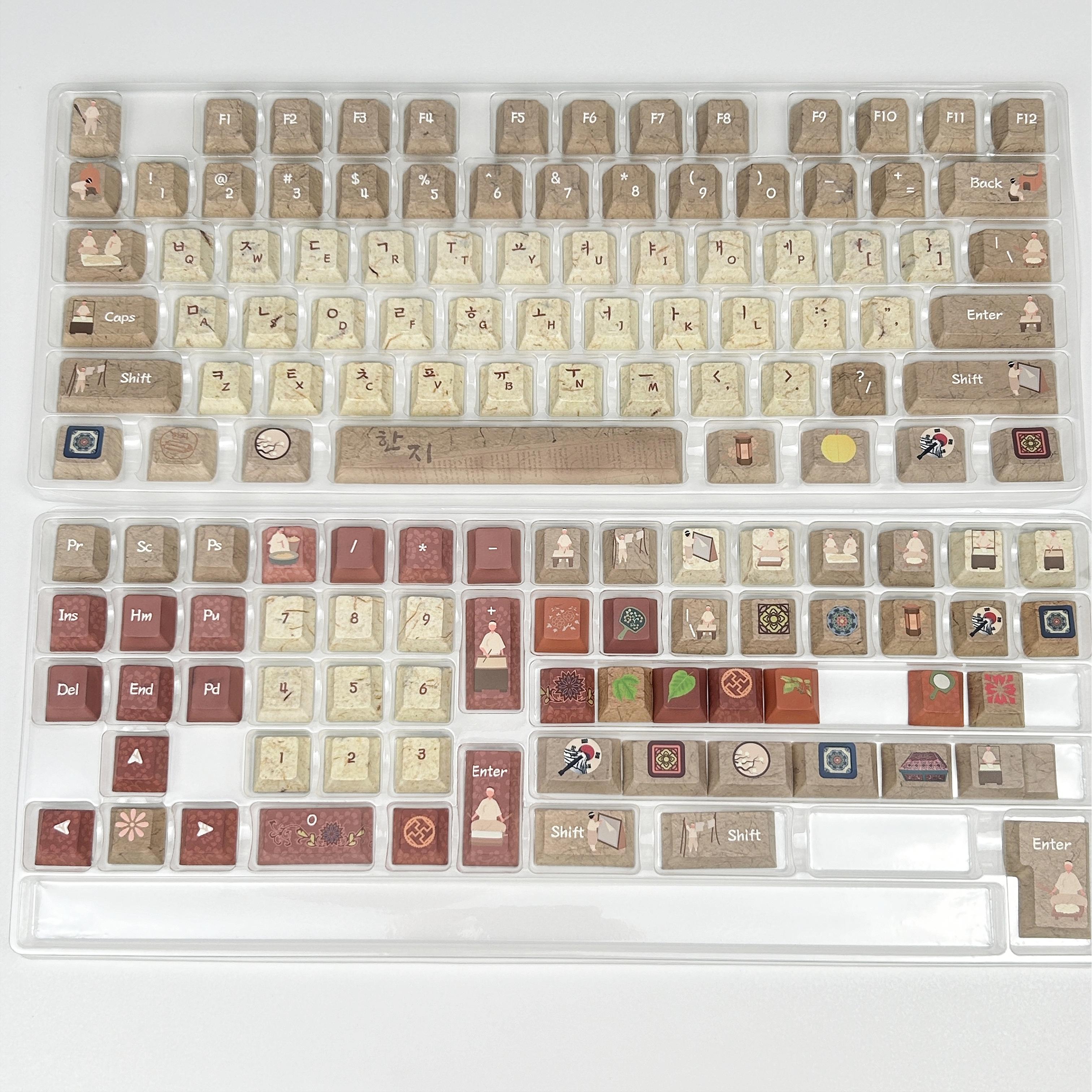 Hanji Theme Retro Korean Keycap Cherry Profile 136 Keys Tradition Korean Paper Keycaps ISO Enter Layout PBT Hangul Keyboard Caps: Default Title