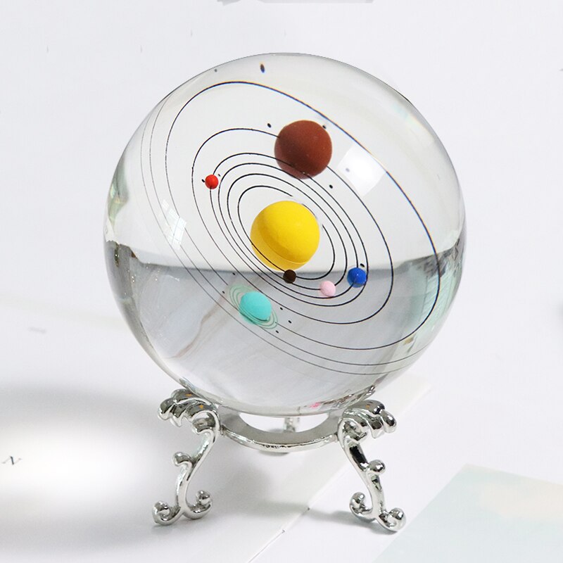 8cm farverige solsystemkugle 3d model globusglas miniatureplaneter til dekorationer til hjemmedekorationer souvenir til astrofil: Med sølvbase