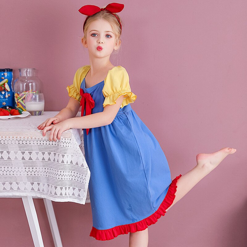 3-12Yrs Meisjes Zomer Jurk Pyjama Nachtkleding Kinderen Baby Katoenen Strik Prinses Jurk Kinderen Homewear Kleding