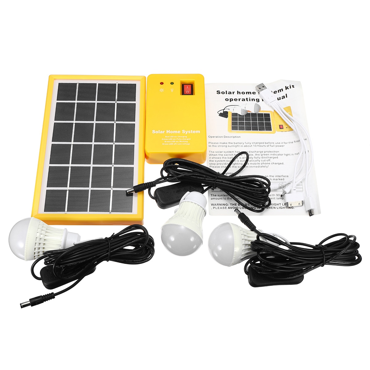 5V Usb Charger Home Systeem Solar Power Panel Generator Kit Met 3 Led-lampen Licht Indoor/Outdoor Verlichting ontladen Te Beschermen