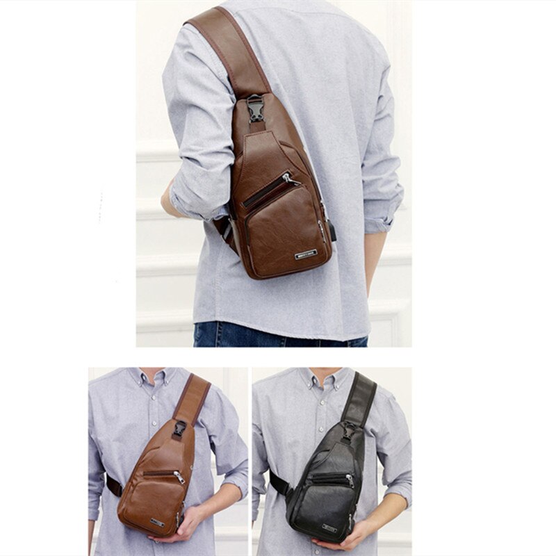 Mænds skuldertasker mænds ensfarvet skuldertaske til usb opladning bæretaske taske