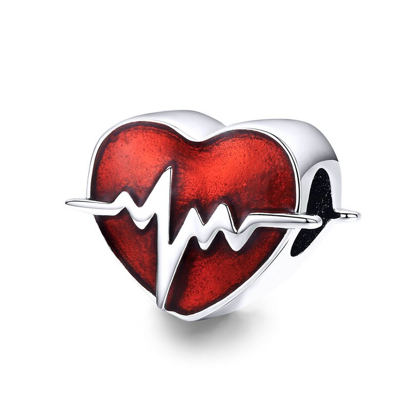 BAMOER 100% 925 Sterling Silver Love Heart ECG &amp; Red Enamel Beads fit Charm Bracelets for Women Jewelry SCC249: SCC1151