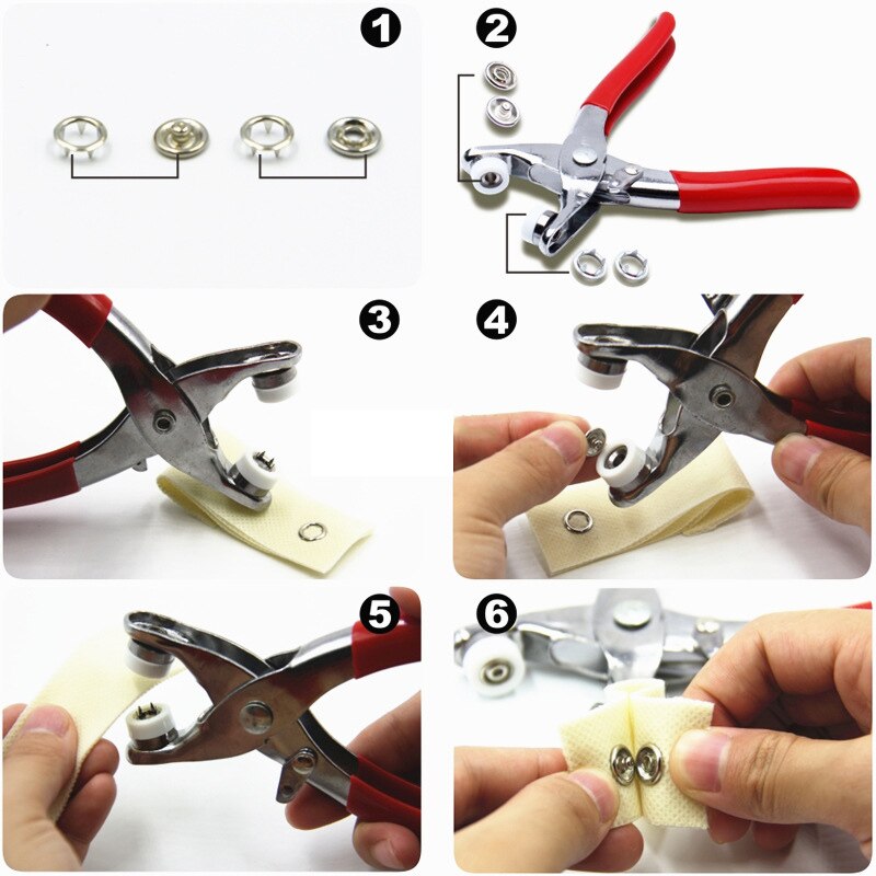 Sewing Pliers Snap Fasteners Kit Tool Metal Prong Hollow Snaps and Solid Snaps Buttons with Fastener Pliers for Eyelet Setting