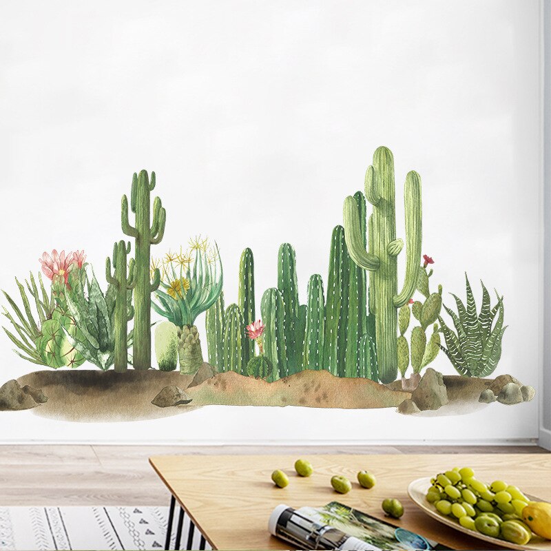 Pegatinas de pared de Cactus del desierto para sala de estar, dormitorio, habitaciones de niños, decoración de pared de comedor, calcomanías artísticas de PVC, murales de decoración del hogar