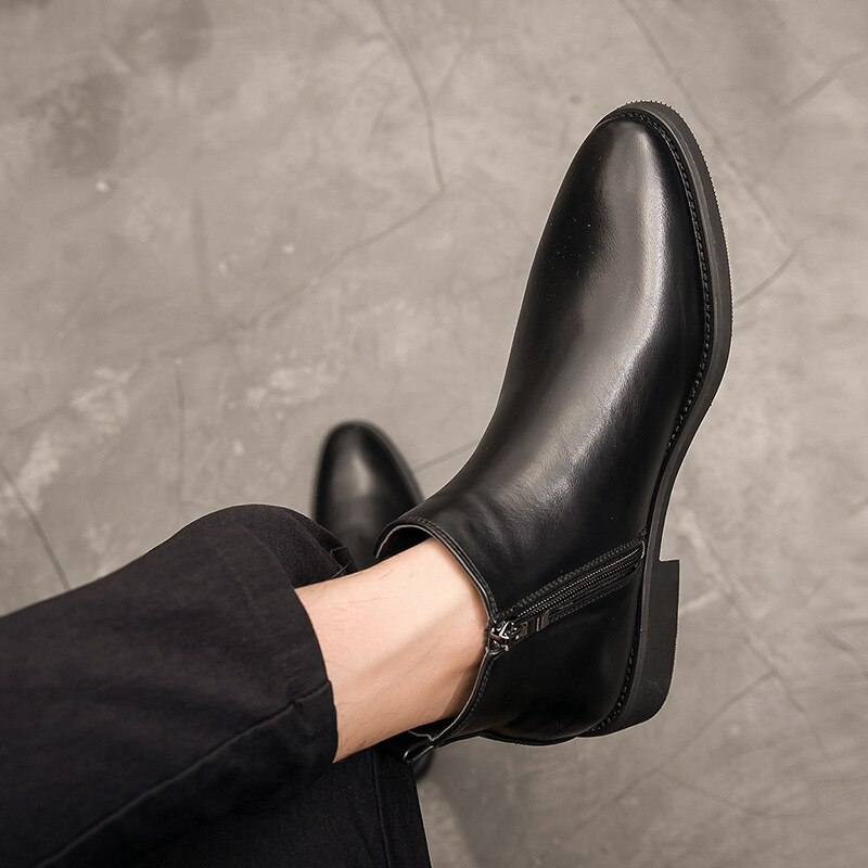 Botas Chelsea clásicas de invierno para hombre, botas altas transpirables con punta estrecha, botas totalmente negras, cuero de , cremallera, zapatos informales fáciles de combinar