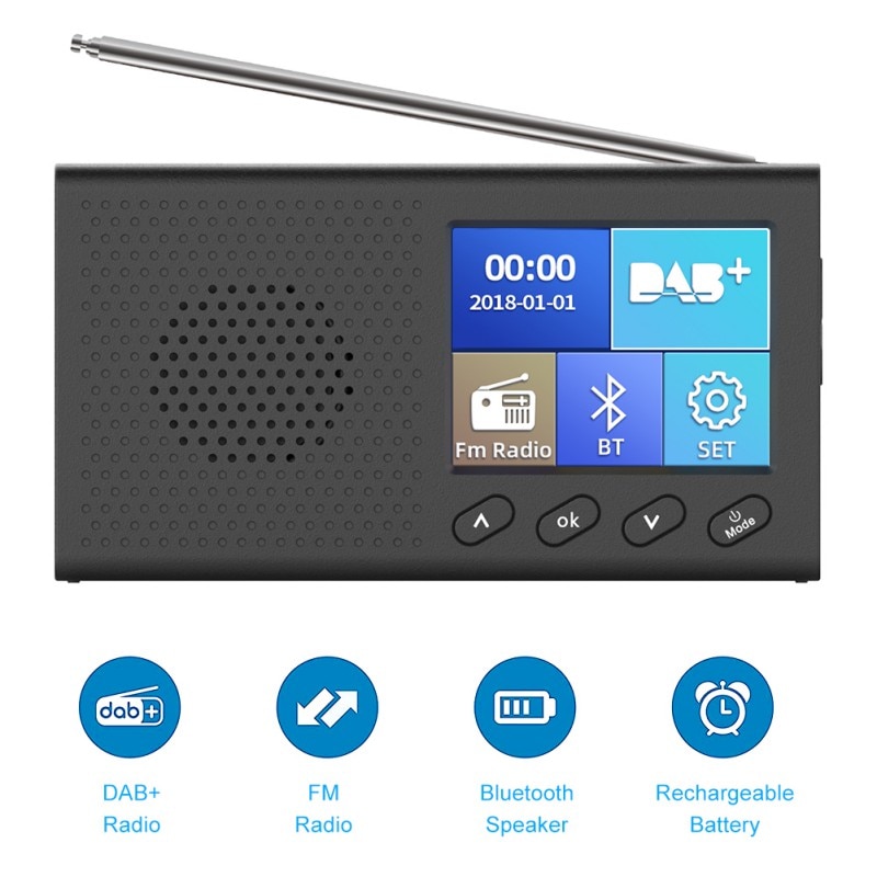 Multifunctionele Dab + Fm Digitale Bluetooth Radio, 2.4-Inch Lcd-scherm Stereo Speaker Met 1200 Mah Oplaadbare Batterij Duurzaam