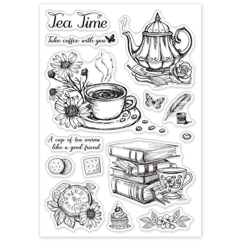 1 Vel Theevlekken Duidelijke Stempel Koffievlekken Achtergrond Transparante Siliconen Stempel Spill voor Scrapbook Kaarten Maken 4,3 x 6,3 Inch: Wathet Blauw
