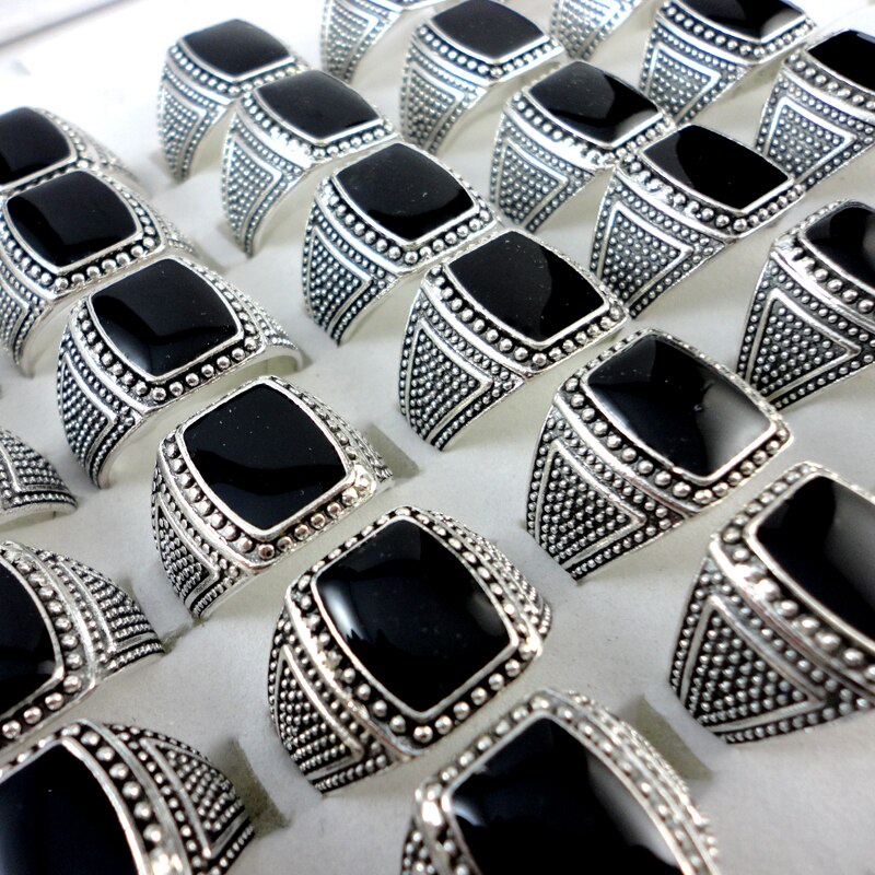 15 stücke Vintage Stil Schwarz Silber Überzogene Männer Ringe Für Mann Retro Schmuck Bulks Viele LR347