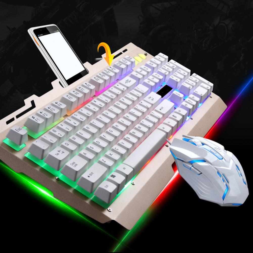 G700 Luminous RGB Light USB Wired Mouse + 104Keys Keyboard 2400DPI Adjustable Metal Office Gaming Keyboard and Mouse Set