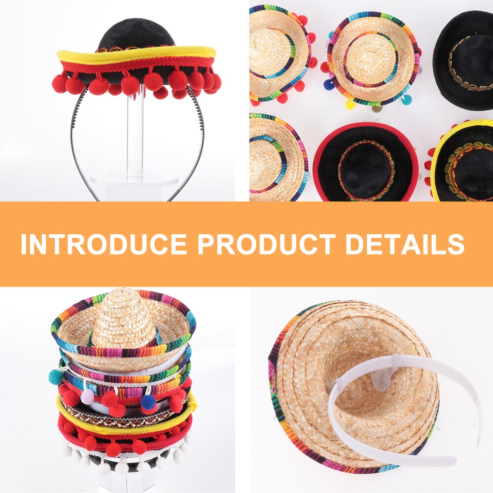 3 stk meksikansk hatt hår bøyler mini sombrero pannebånd festival hodeplagg opptreden rekvisitter fest favoriserer