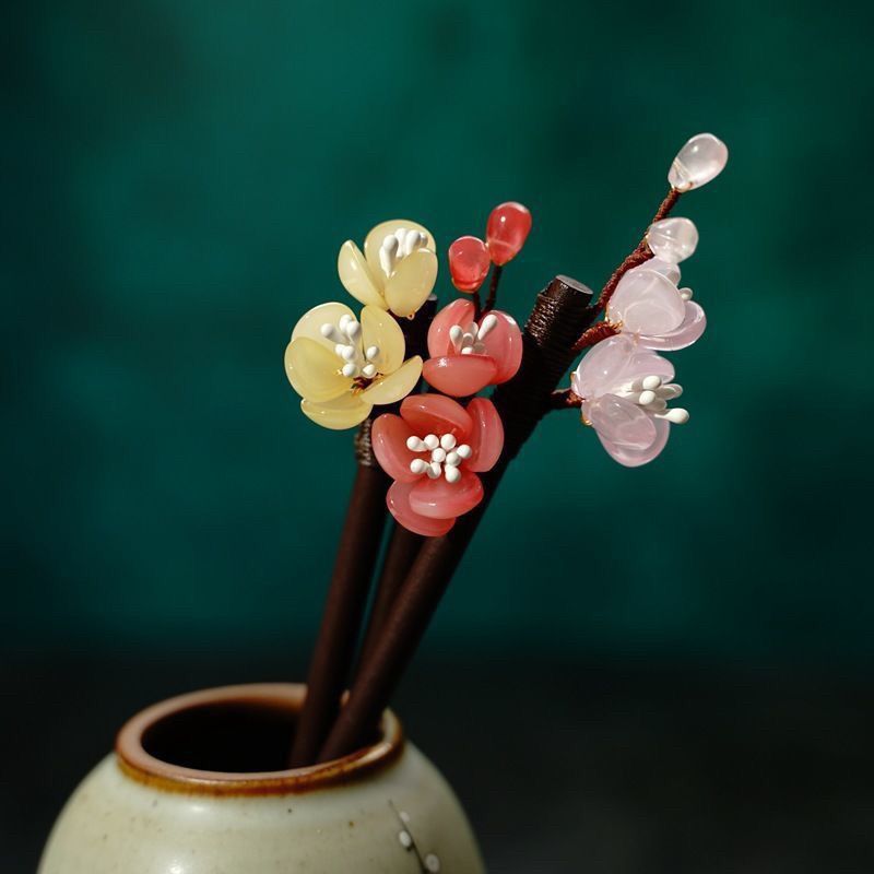 Morkopela-horquilla de madera de flor de ciruelo hecha a mano para mujer, accesorios de horquillas Vintage, joyería para el cabello de banquete
