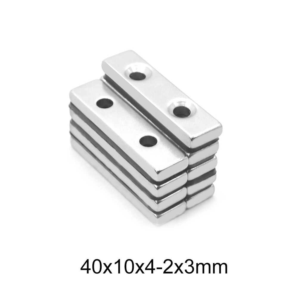 2 ~ 20Pcs 40X10X4 Sterke Blok Magnetische Magneet 40X10X4 Mm Twee gaten 3Mm Neodymium Magneet Sheet 40Mm X 10Mm Permanente Ndfeb Magneet