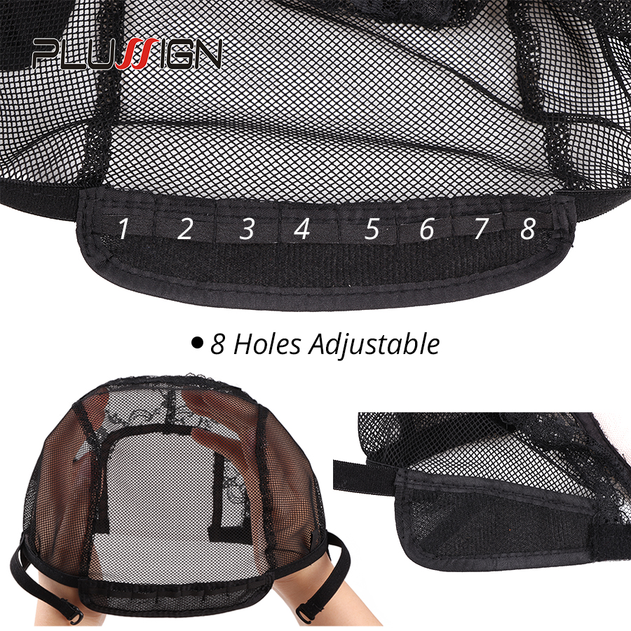 6Pcs Black U Part Wig Cap With Adjustable Straps Transparent Swiss Lace Wig Cap For Making Wigs 56Cm Lace Frontal Wig Caps