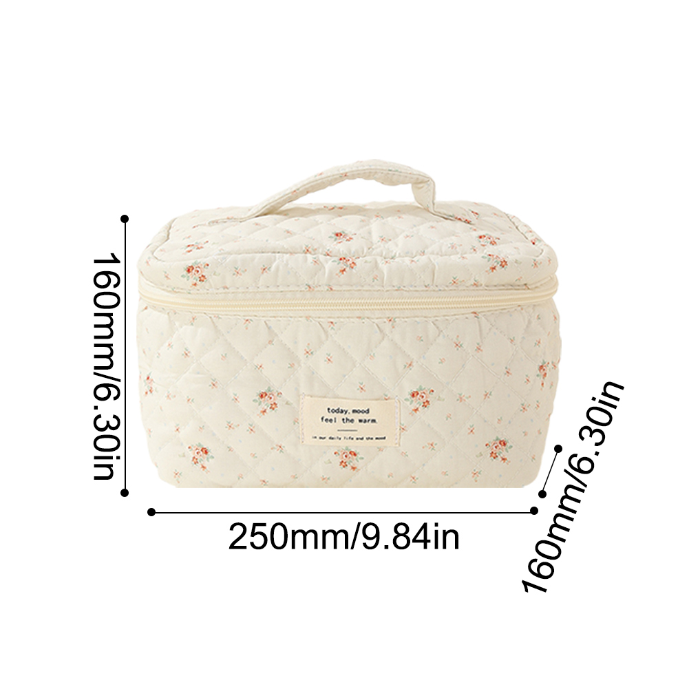 3pcs/set Ladies Quilted Cotton Storage Bag Aesthetic Printed Makeup Bag Women's Large Capacity Toiletry Organizer Cosmetic Pouch: Pink