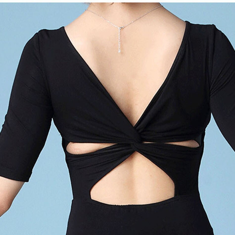 Vestido de dança latina mulher nua volta vestido de manga curta para salão de baile samba tango chacha dança performamnce ss015