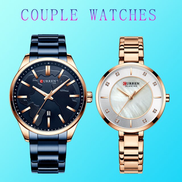 Curren paar horloges man en vrouw voor geliefden gouden roestvrijstalen jurk minimalistische horloge heren waterdicht relogio masculino: 8366- roze-zwart