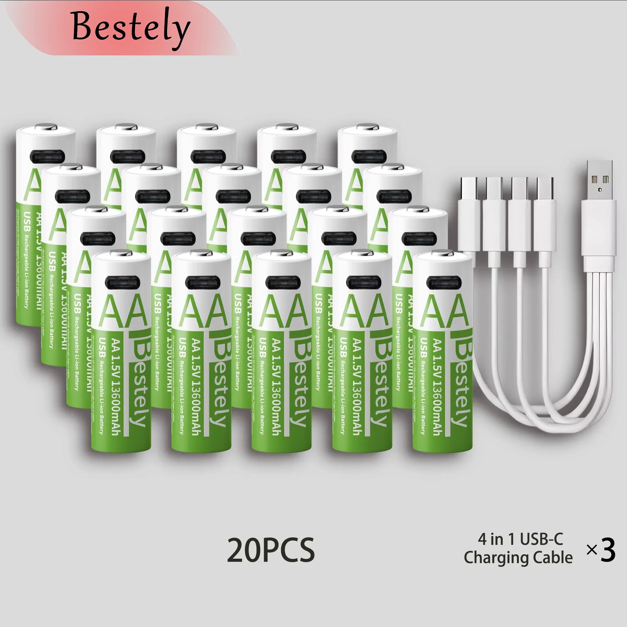 AA rechargeable lithium battery 1.5V 13600mAh large capacity constant voltage USB fast charging controller mouse specific: army green