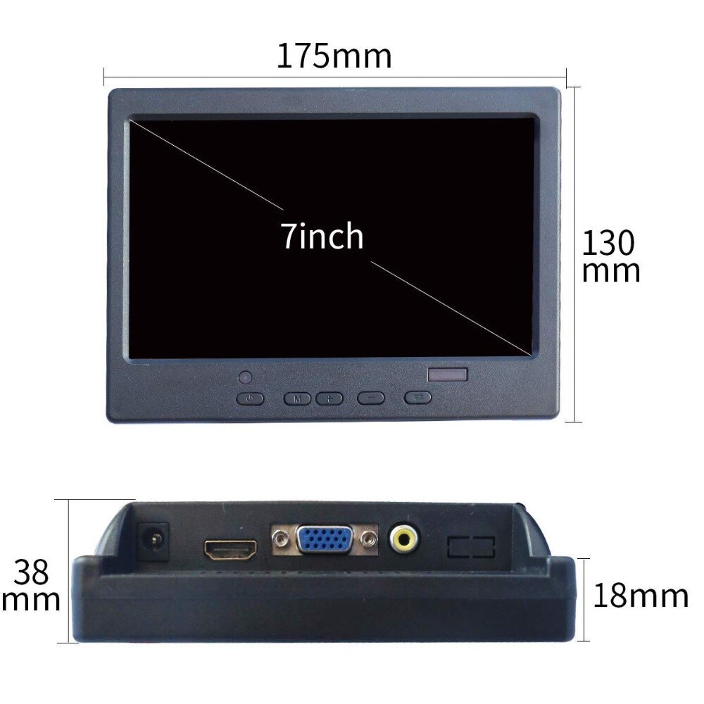 JOHNWILL mini monitor 7" VGA/HDMI input LCD plastic shell Built-in speaker compatible with Raspberry Pie pc CCTV