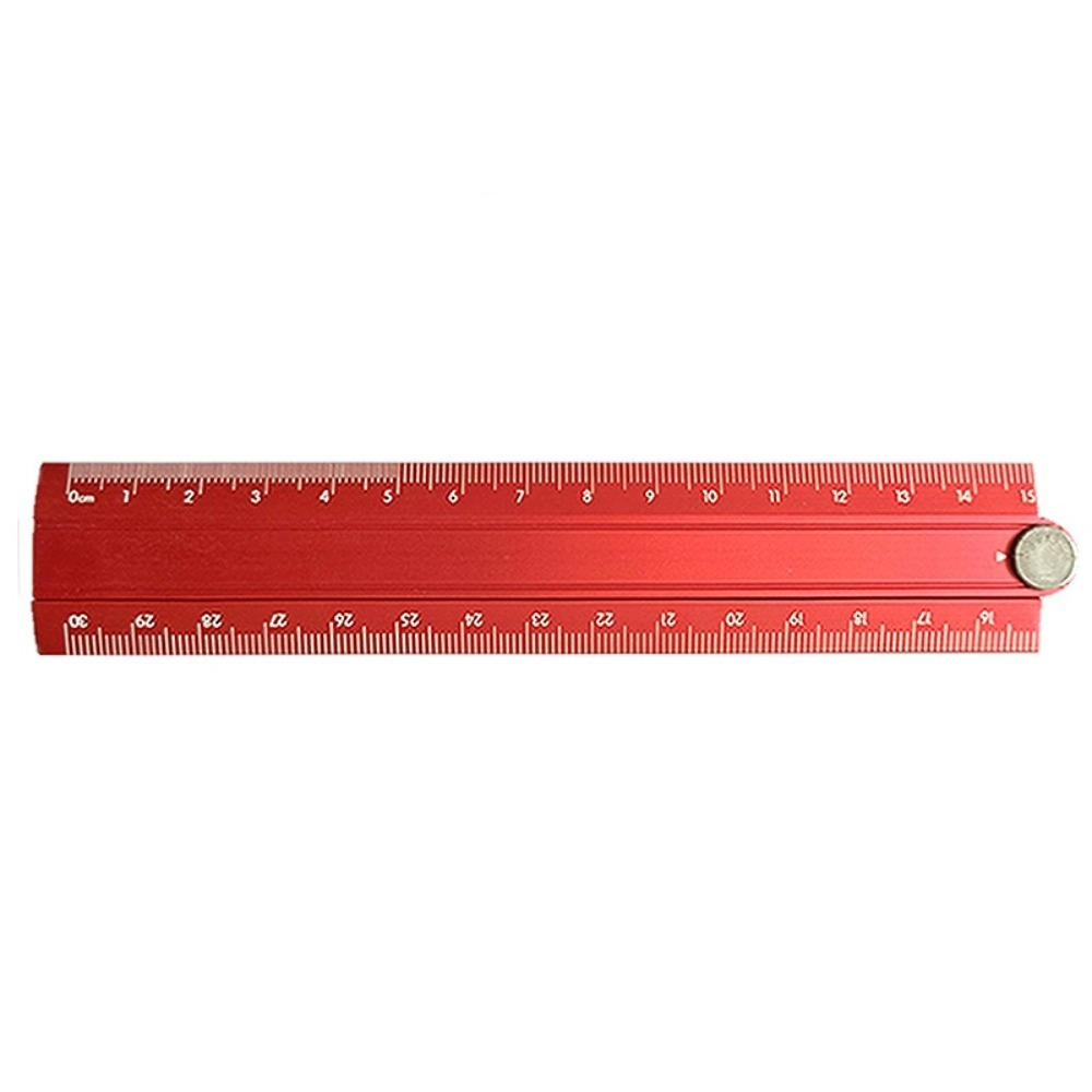 Regla plegable de estilo Simple, regla de papelería de Metal creativa de 15cm y 30cm, herramienta de medición de dibujo para estudiantes plegable de aleación de aluminio: Rojo