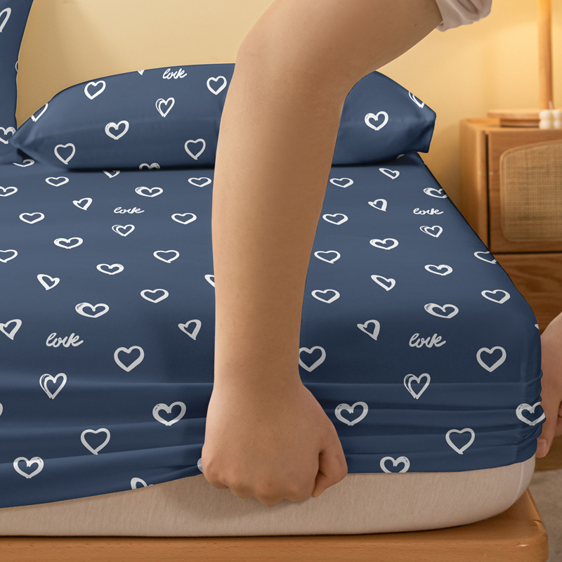 1 Simple modern Heart-Shaped Geometry printed matte Fitted Sheet, bedroom printed bed cover, bedding (excluding pillowcases)