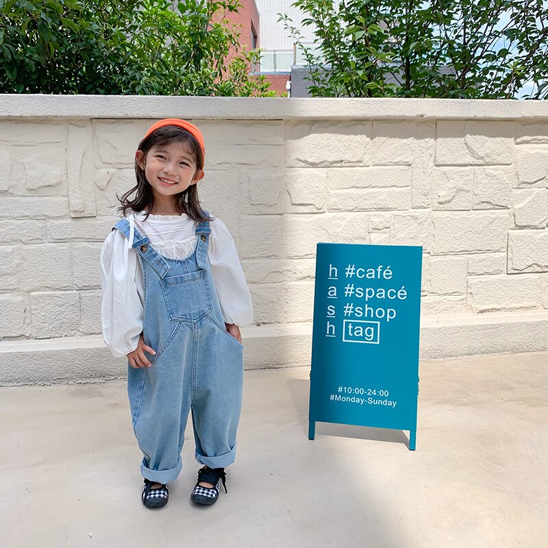 2020 autunno Nuovo Arrivo Delle Ragazze di Modo Denim Caot Bambini Tute E Salopette Del Bambino Della Tuta Della Ragazza: Blu / 4T