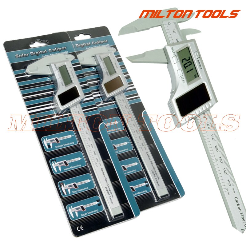 150MM/6" Solar Digital Caliper solar energy electronic vernier caliper 0-150mm solar plastic vernier caliper 8pcs/lot