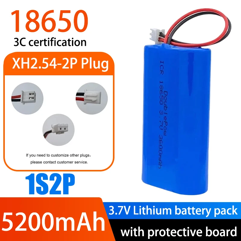 18650 3.7v 5200 mah litiumbatteripakke, 3600 mah oppladbare li-ion-batterier,  xh2.54 stk. for megafonhøyttaler, monitorer, led-lys