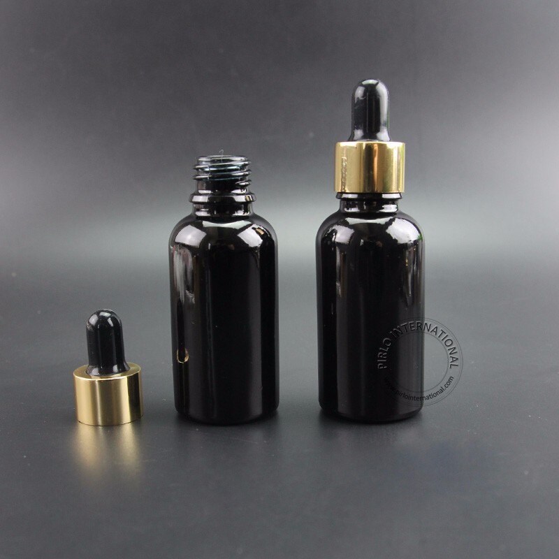 20pcs/Lot 30ml Essential Oil Bottle Black Glass Dropper Container Women Cosmetic Empty Jar Refillable 1oz Packaging