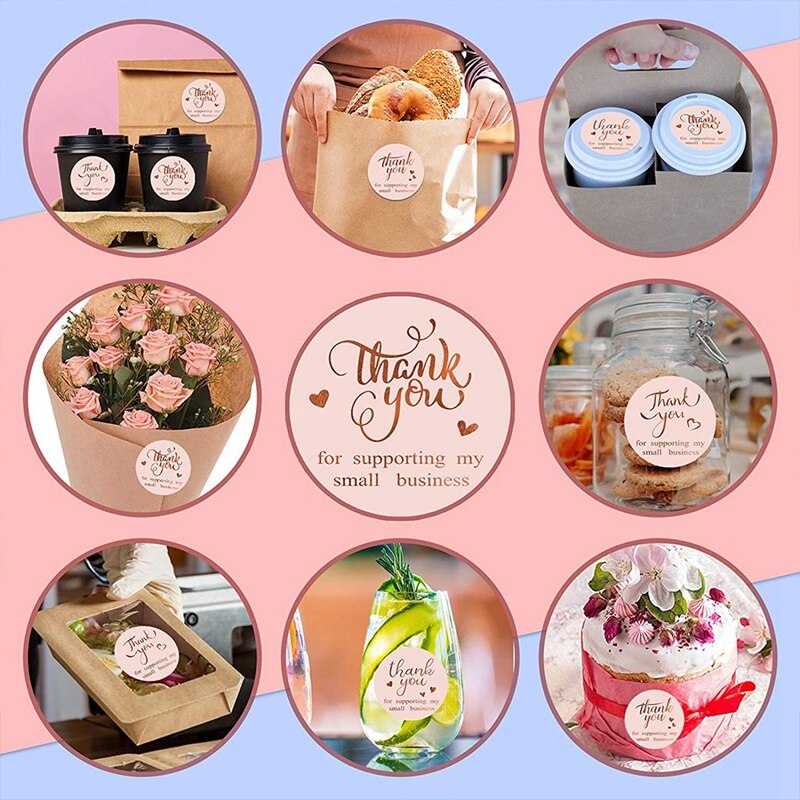 500/Roll 1.5 Inch Thank You Label Sticker Stamping Thank You Card Sticker with 100 Pink Cards Packaging Label