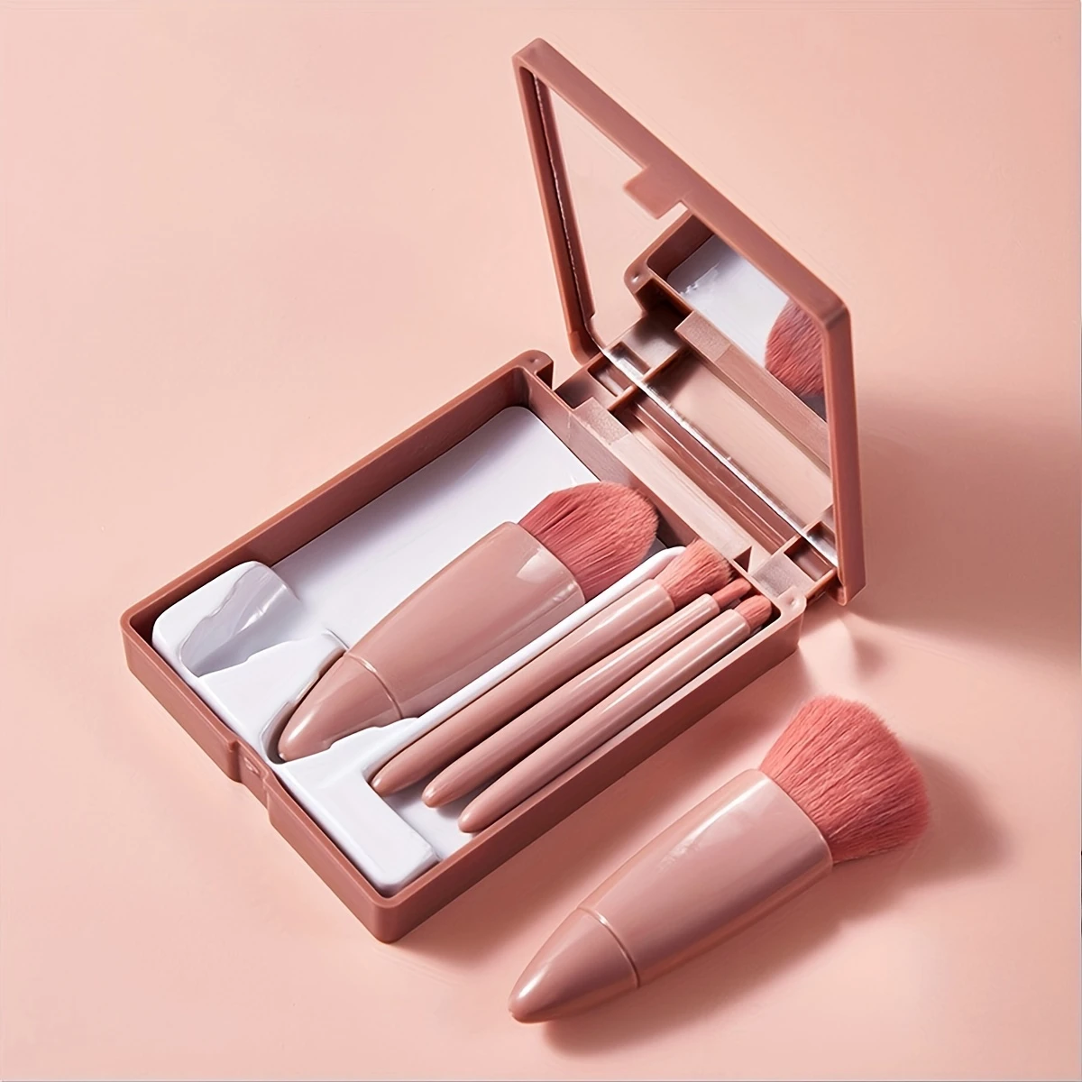 5-teiliger Kosmetikpinsel, tragbarer Make-up-Pinsel für unterwegs, mit Spiegelbox, Make-up-Set, Pinsel, loser Pinsel, Rougepinsel, Lidschattenpinsel