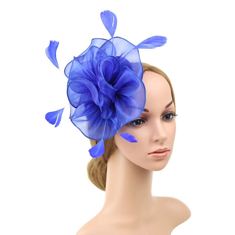 Fascinateur avec bandeau plume fleur pilulier chapeau pour femmes Cocktail rose: royal-blue