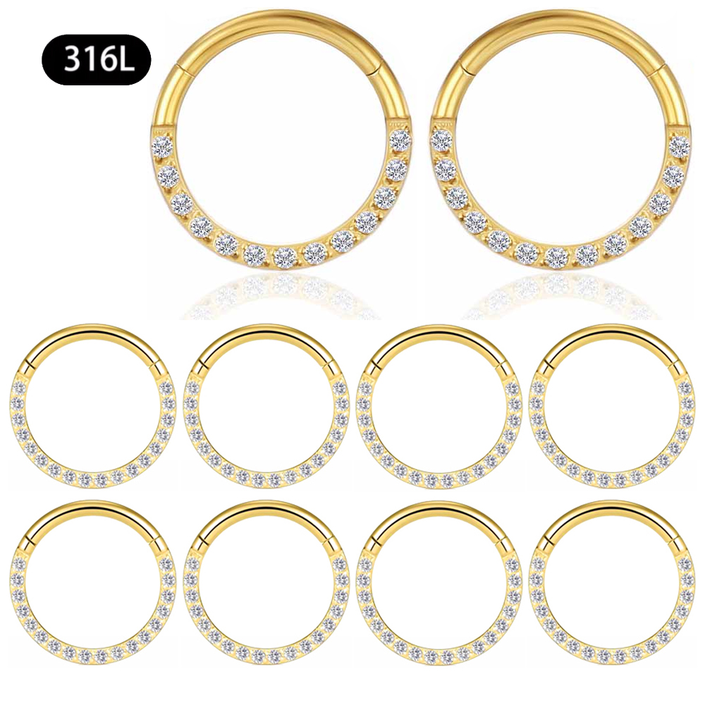 10/50Pc Round Zircon Septum Ring Hoop Cartilage Tragus Helix Small Piercing Nose Ring Earring For Women Body Jewelry Accessorie: Silver / Gold-color