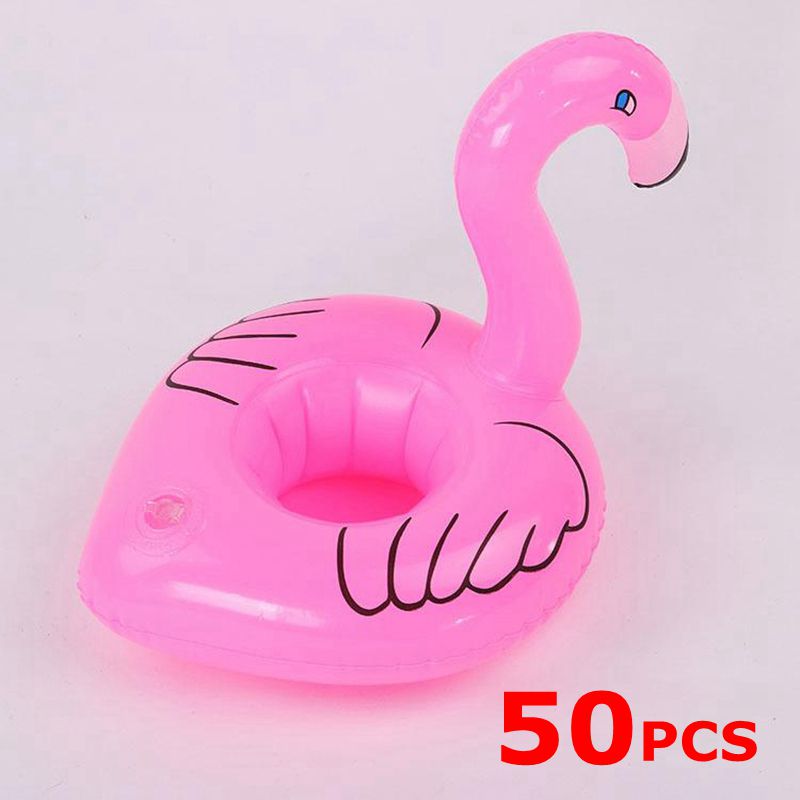 50 stycken uppblåsbar simring flytande flamingo mugghållare pool drinkhållare vattenleksaker för babypoolleksaker