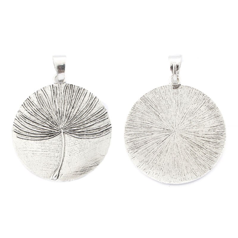 2pcs Carved Dandelion Pattern Large Round Pendant For Diy Necklace Jewelry Making Material: antique silver color