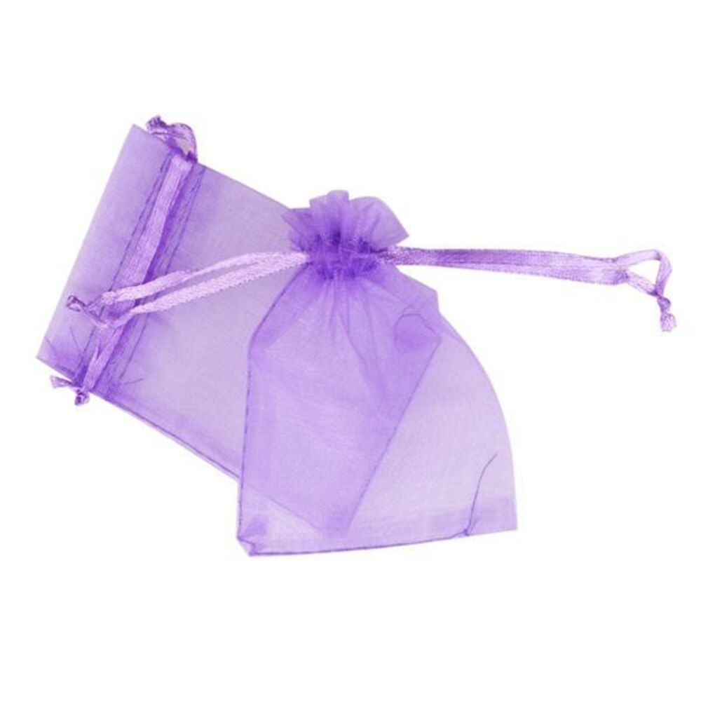 100Pcs Transparante Organza Zakjes Koord Sieraden Gaas Zak Lavendel Pouch Licht Paars