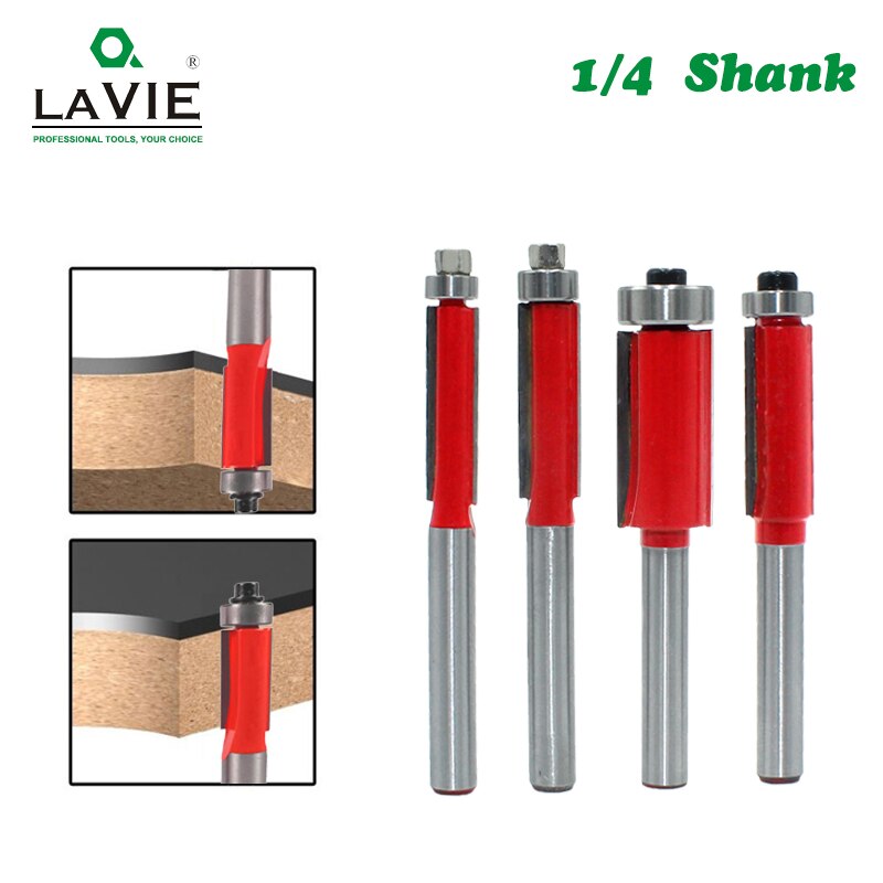 LAVIE 1pc 1/4 Inch Shank 6.35mm Flush Trim Router Bit for Wood Trimming Cutter with Bearing Milling Cutter Woodworking MC01029