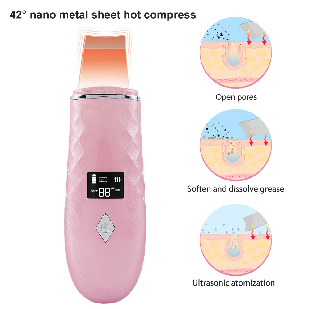 Depurador de piel con calor de 45 °C + rociador Facial de Nano ultrasónico, pala exfoliante eléctrica, limpiador de poros, masajeador de estiramiento Facial