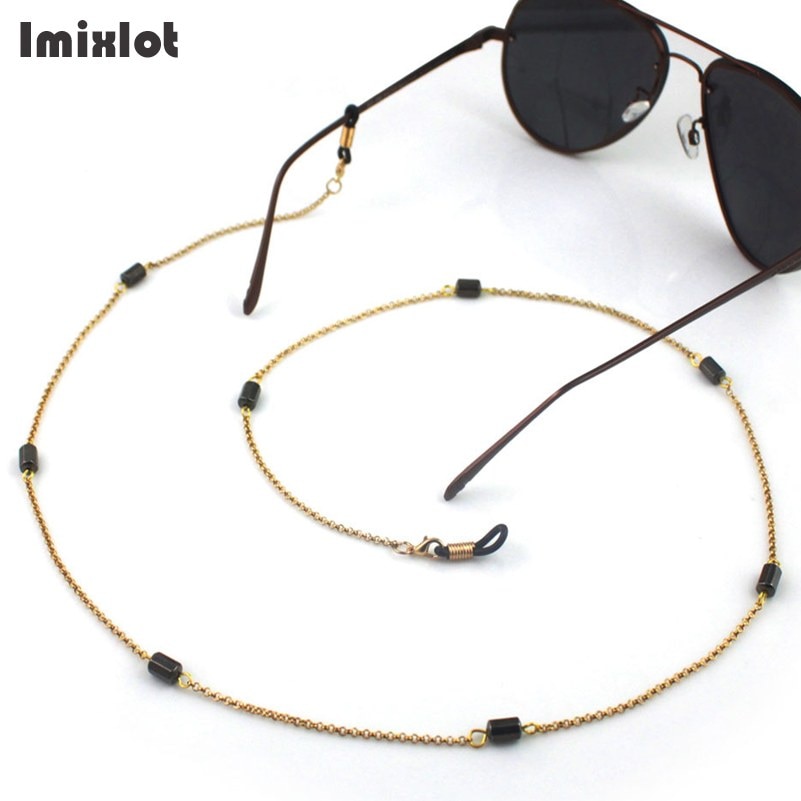 Zonnebrillenkettingen, lanyardriemen, kettingen voor brillen, zwarte metalen kralenkoorden, leesbrillen, brillenaccessoires