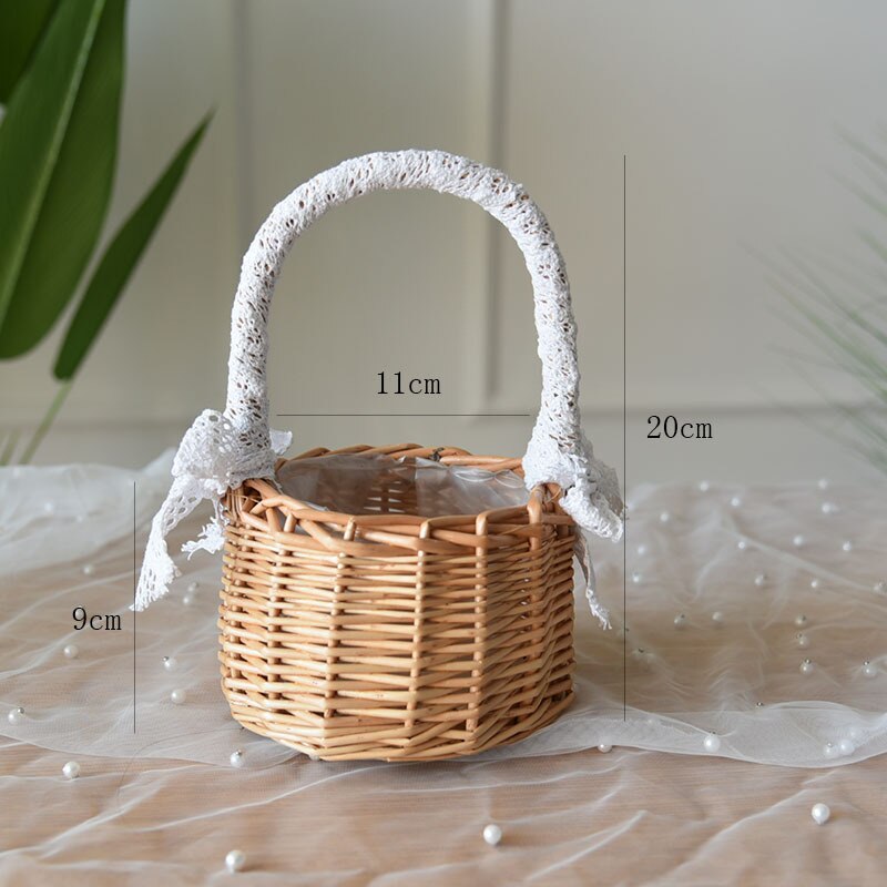 Wicker Woven Flower Basket Handle Wedding Flower Girl Baskets Candy Basket Storage Basket For Home Garden Decora: Rattan 20X11X9CM