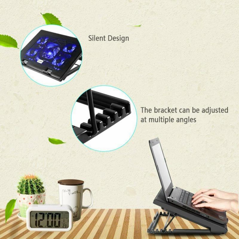 Gaming Laptop Cooler For 15.6 - 17 Inch Notebook Cooling Cooler Pad Laptop Stand With 5 Fan 2 USB Port Computer Cooler Mat