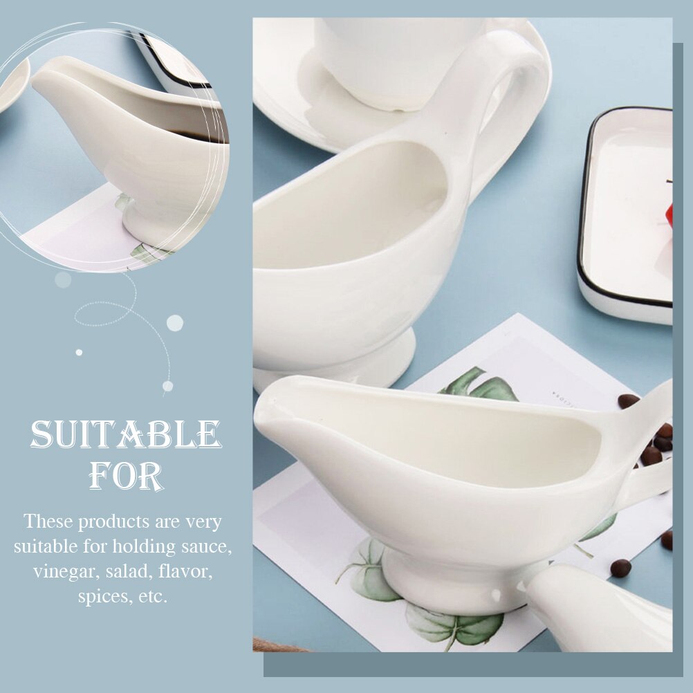2Pcs Ceramic Serving Jugs Sauce Pitchers Steak Gravy Boats Restaurant Condiment Bowls
