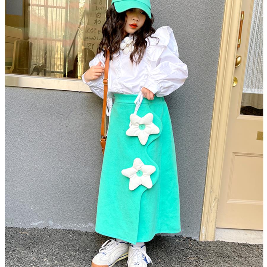 Neonata verde 3D fiori moda gonne bambini Casual gonne di alta qualità bambini primavera autunno nuova gonna a trapezio 6-16Y WZ548