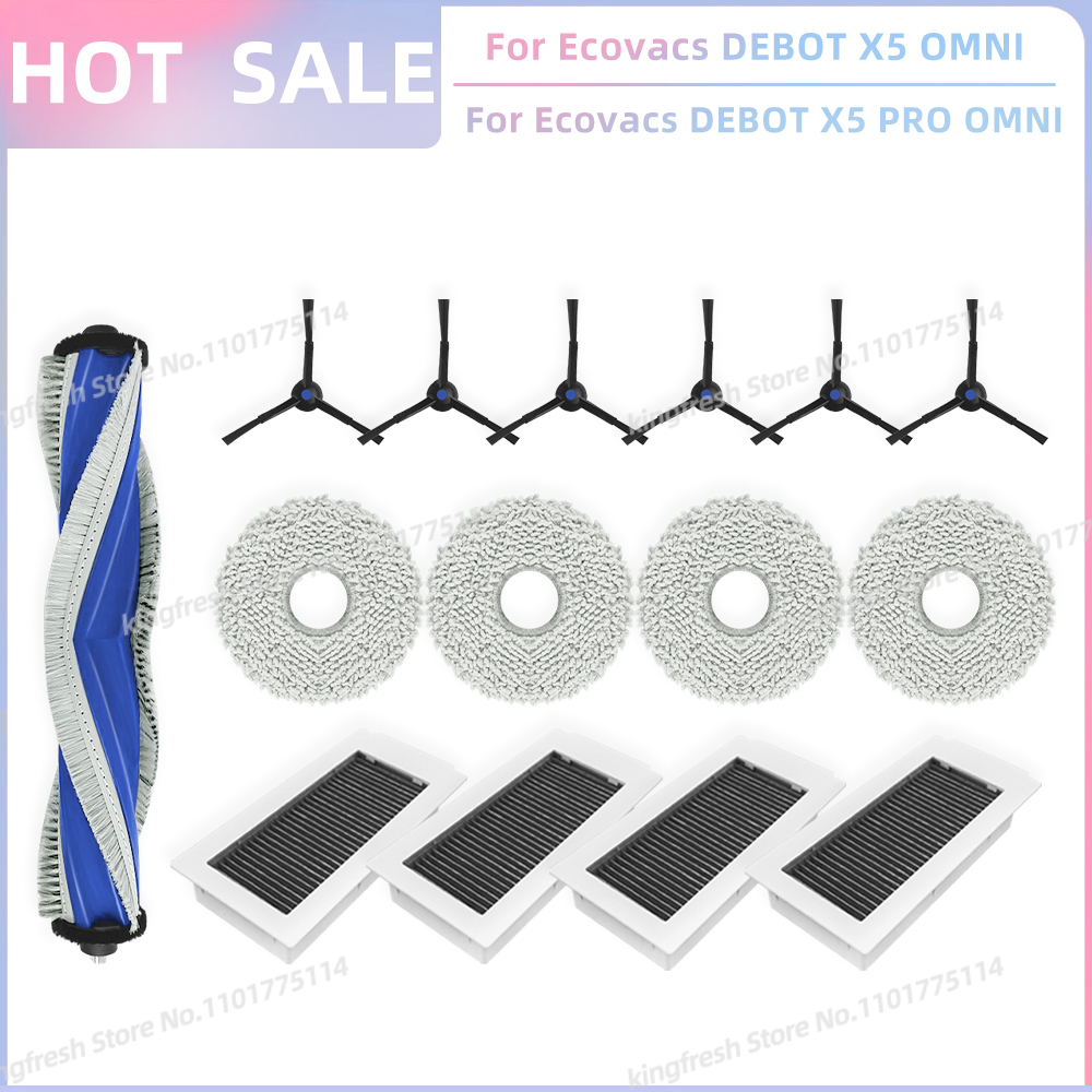 Compatible con piezas de repuesto para aspiradora robot Ecovacs Debot X5 OMNI / X5 PRO OMNI / X5 PRO - rodillo principal, cepillo lateral, filtro Hepa, paño de fregona, bolsa de polvo, accesorios: Verde claro