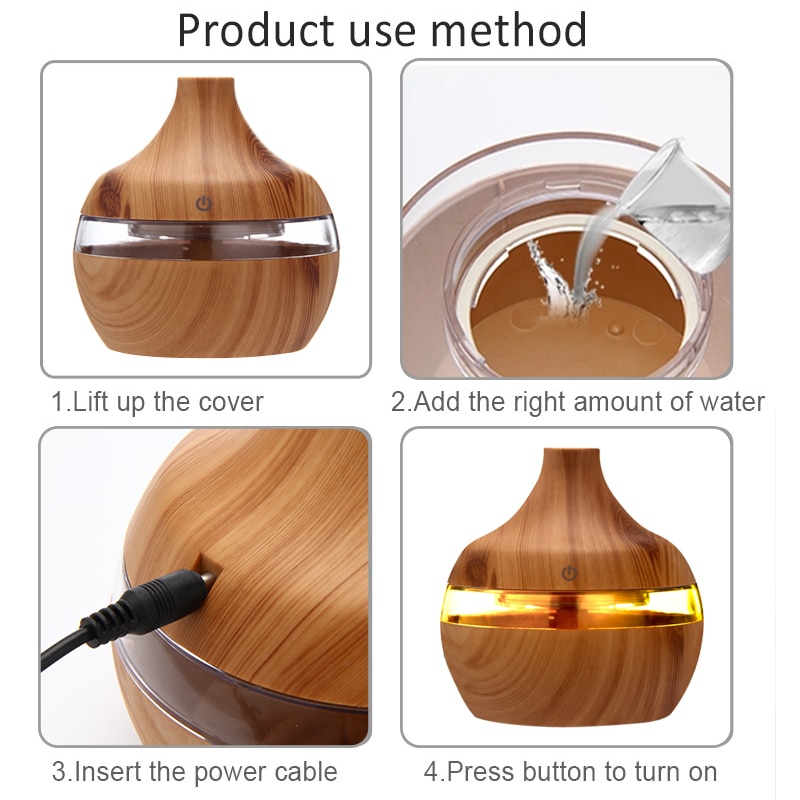 300Ml Usb Elektrische Aroma Air Diffuser Hout Ultrasone Luchtbevochtiger Essentiële Olie Aromatherapie Cool Mist Maker Voor Thuis Auto