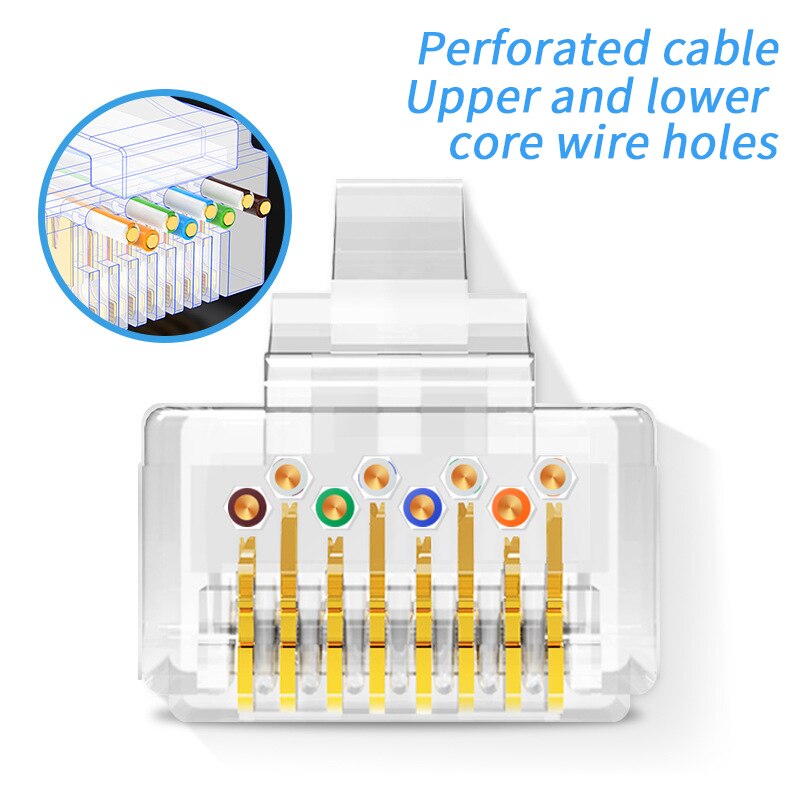 RJ45 Cat7 Connector 8P8C UTP/FTP Gold Plated Network Modular Plug Ethernet Cables Crystal Heads Connectors 20/50/100pcs